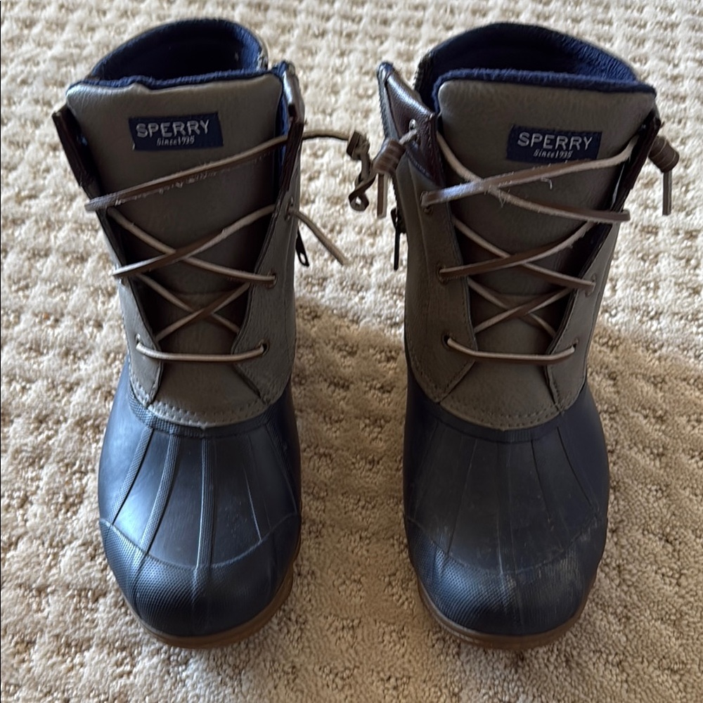 Sperry Blue and Brown Winter Boots with Duck Boot Design